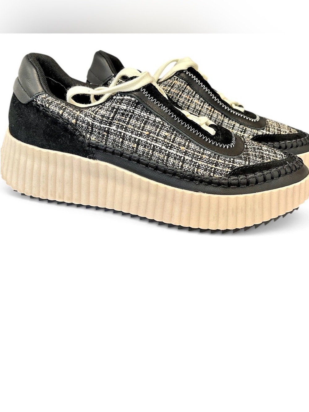 Dolce Vita Black and Cream Tweed Platform Sneakers